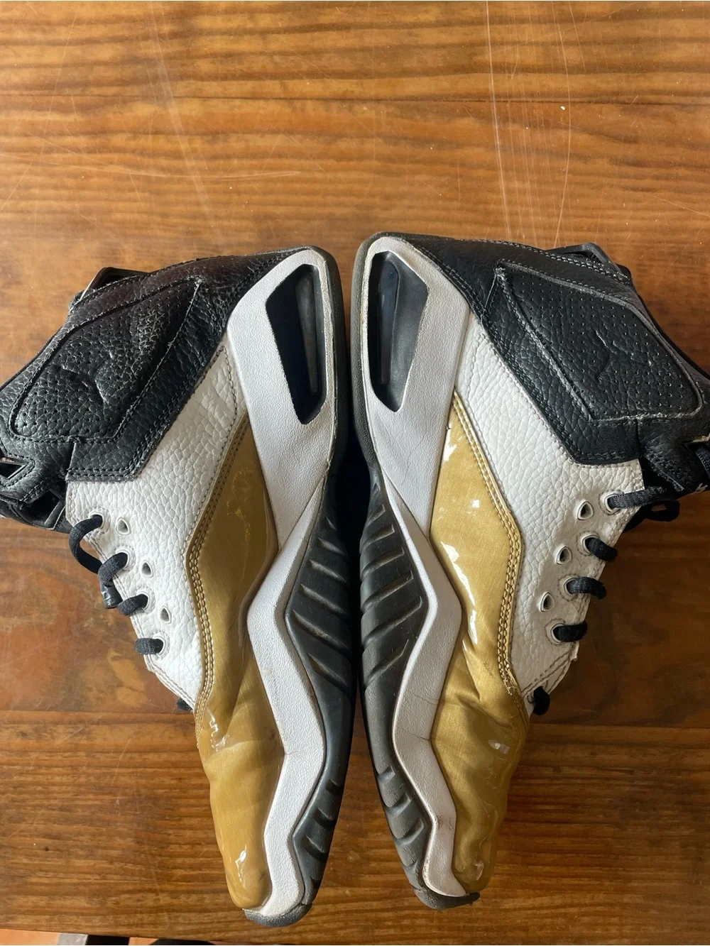 Nike Air Jordans High-Top Sneakers - Black White Gold, Size 7 Y casual athletic